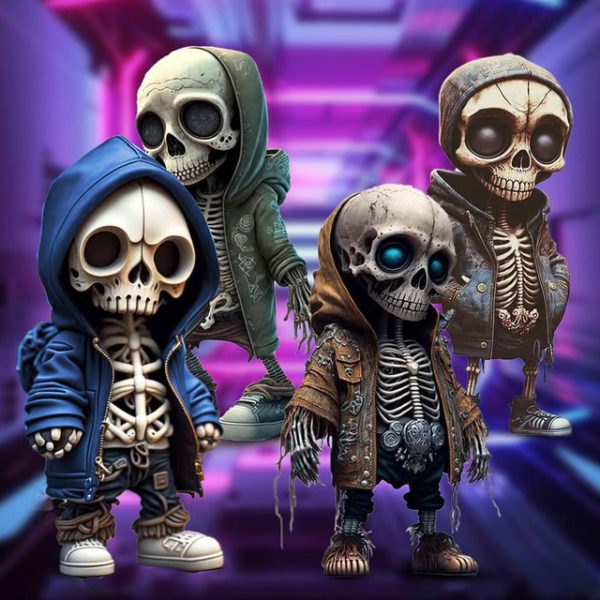 Cool Skeleton Figurines, Halloween Skull Statue Skeleton Doll Resin Crafts Ornaments, Fashion Mini Cool Skeleton Figurines Decor Skeleton Man Resin St
