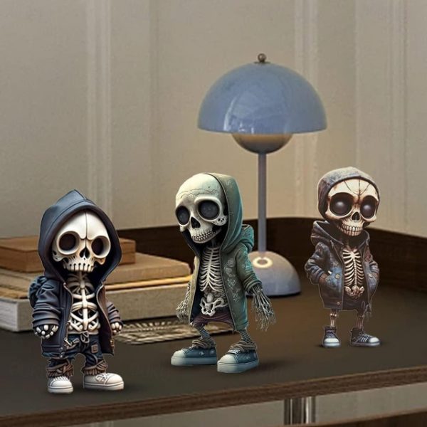 Cool Skeleton Figurines, Halloween Skull Statue Skeleton Doll Resin Crafts Ornaments, Fashion Mini Cool Skeleton Figurines Decor Skeleton Man Resin St