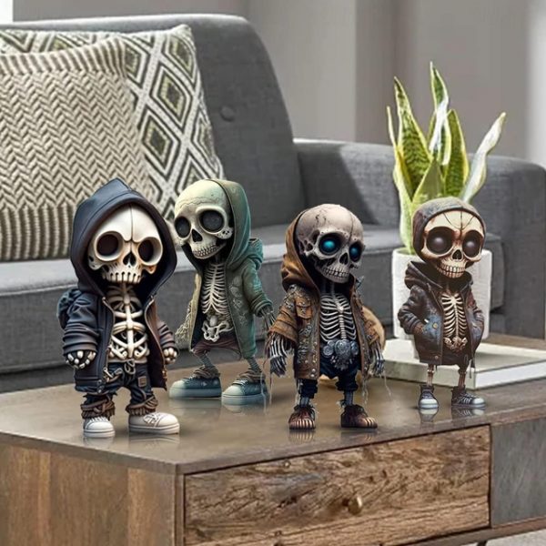 Cool Skeleton Figurines, Halloween Skull Statue Skeleton Doll Resin Crafts Ornaments, Fashion Mini Cool Skeleton Figurines Decor Skeleton Man Resin St