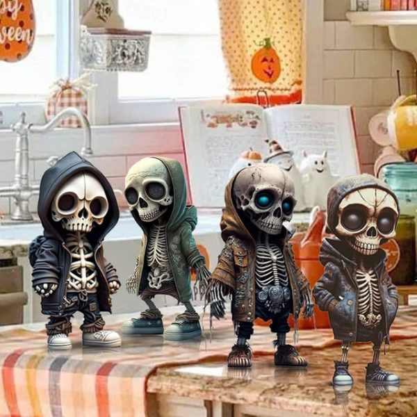 Cool Skeleton Figurines, Halloween Skull Statue Skeleton Doll Resin Crafts Ornaments, Fashion Mini Cool Skeleton Figurines Decor Skeleton Man Resin St