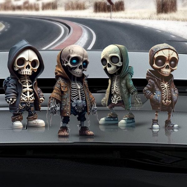Cool Skeleton Figurines, Halloween Skull Statue Skeleton Doll Resin Crafts Ornaments, Fashion Mini Cool Skeleton Figurines Decor Skeleton Man Resin St