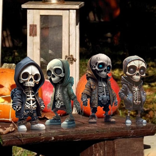Cool Skeleton Figurines, Halloween Skull Statue Skeleton Doll Resin Crafts Ornaments, Fashion Mini Cool Skeleton Figurines Decor Skeleton Man Resin St