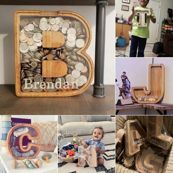 DIY Wooden Piggy Bank for Boys and Girls Letters Coin Bank Wooden Money Box,Money Box Wooden Piggy Bank Gift for Kids Birthday, Christmas Gift 2025 -