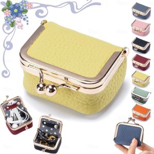 Genuine Leather Mini Jewelry Box, Portable Vintage-inspired Genuine Leather Coin Purse Jewelry Case with Kiss Lock, Mini Travel Ring Box for Women for