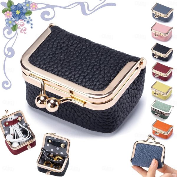 Genuine Leather Mini Jewelry Box, Portable Vintage-inspired Genuine Leather Coin Purse Jewelry Case with Kiss Lock, Mini Travel Ring Box for Women for