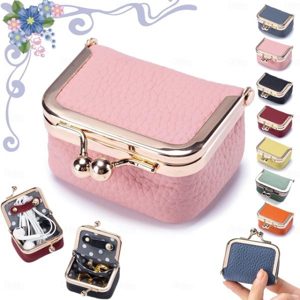Genuine Leather Mini Jewelry Box, Portable Vintage-inspired Genuine Leather Coin Purse Jewelry Case with Kiss Lock, Mini Travel Ring Box for Women for