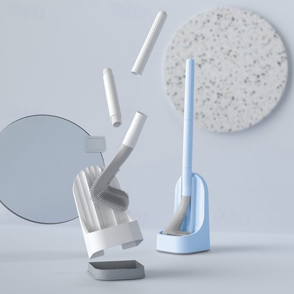 Golf Toilet Brush and Holder Set,New Base Long-Handled Toilet Brush,No Dead Ends Golf Toilet Brush Set Wall-Mounted,Deep Cleaning Silicone Toilet Bowl