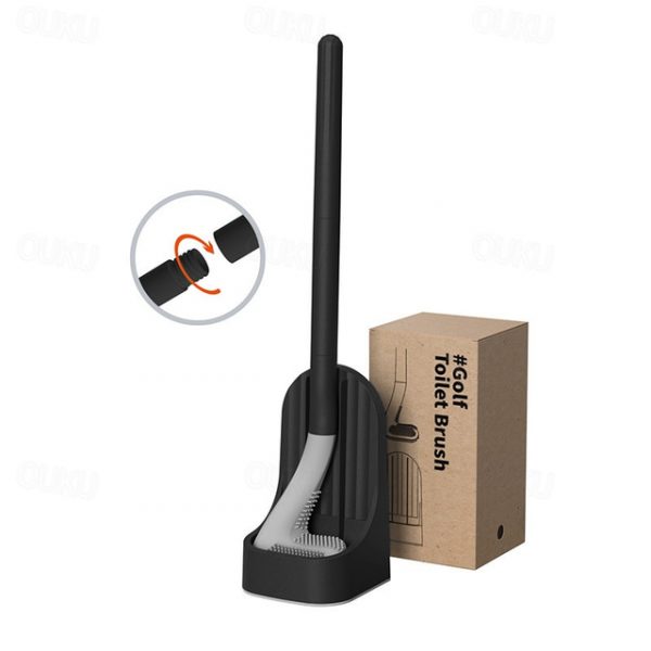 Golf Toilet Brush and Holder Set,New Base Long-Handled Toilet Brush,No Dead Ends Golf Toilet Brush Set Wall-Mounted,Deep Cleaning Silicone Toilet Bowl