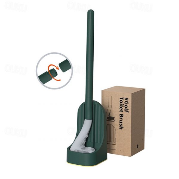 Golf Toilet Brush and Holder Set,New Base Long-Handled Toilet Brush,No Dead Ends Golf Toilet Brush Set Wall-Mounted,Deep Cleaning Silicone Toilet Bowl