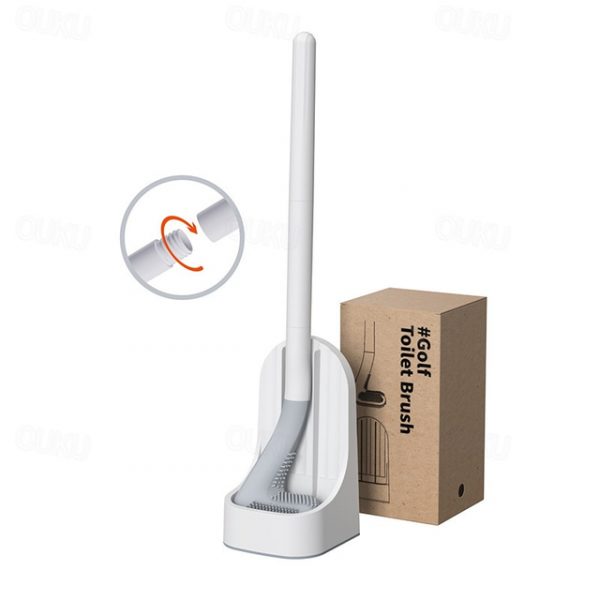 Golf Toilet Brush and Holder Set,New Base Long-Handled Toilet Brush,No Dead Ends Golf Toilet Brush Set Wall-Mounted,Deep Cleaning Silicone Toilet Bowl
