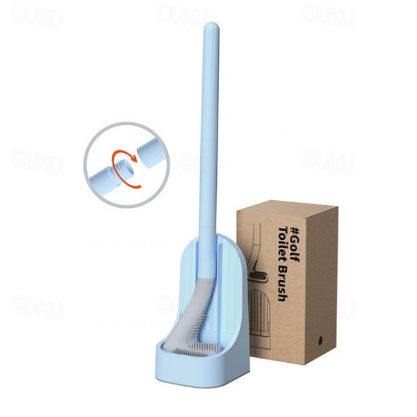 Golf Toilet Brush and Holder Set,New Base Long-Handled Toilet Brush,No Dead Ends Golf Toilet Brush Set Wall-Mounted,Deep Cleaning Silicone Toilet Bowl