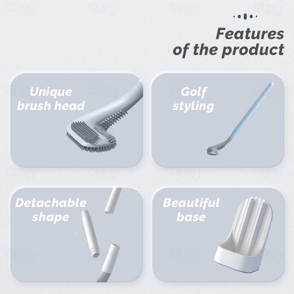 Golf Toilet Brush and Holder Set,New Base Long-Handled Toilet Brush,No Dead Ends Golf Toilet Brush Set Wall-Mounted,Deep Cleaning Silicone Toilet Bowl