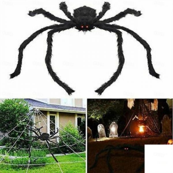 Halloween Decoration Spider, Outdoor Halloween Spider Decorations, Black Soft Hairy Scary Spider Realistic Large Spider Props for Home, Yard, Party Cr