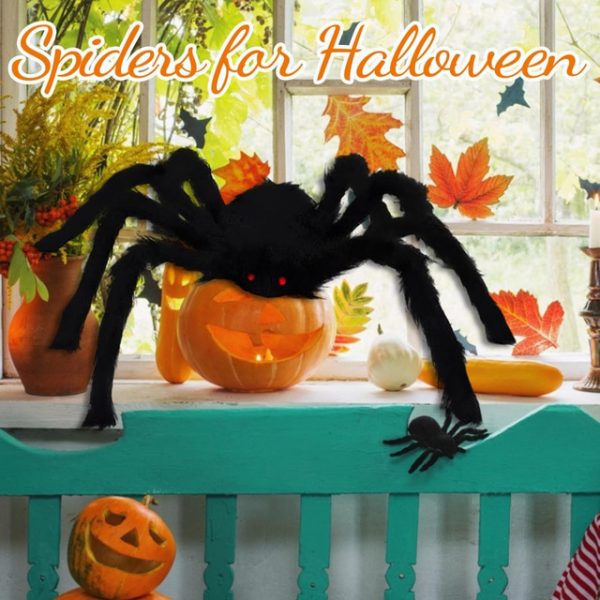 Halloween Decoration Spider, Outdoor Halloween Spider Decorations, Black Soft Hairy Scary Spider Realistic Large Spider Props for Home, Yard, Party Cr