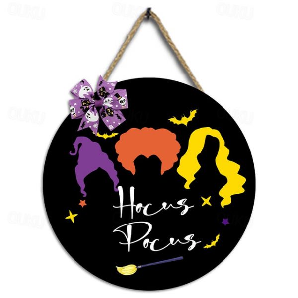 Halloween Door Sign Hocus Pocus Decor - I Smell Children Wall Decor - Wooden Door Hangers Wreath with Bow for Halloween Decorations Indoor Party Suppl