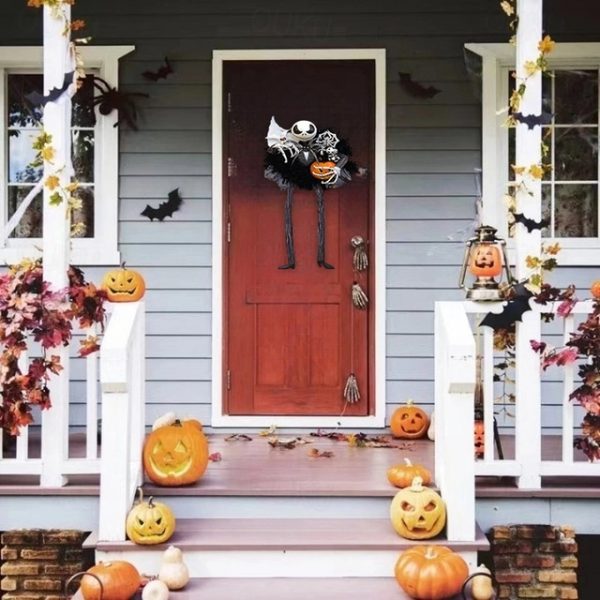 Halloween Horror Pumpkin Wreath Jack Wreath Skellington Door Hanging Holiday Party Horror Skull Decoration Props Halloween Skeleton Decoration 2025 -