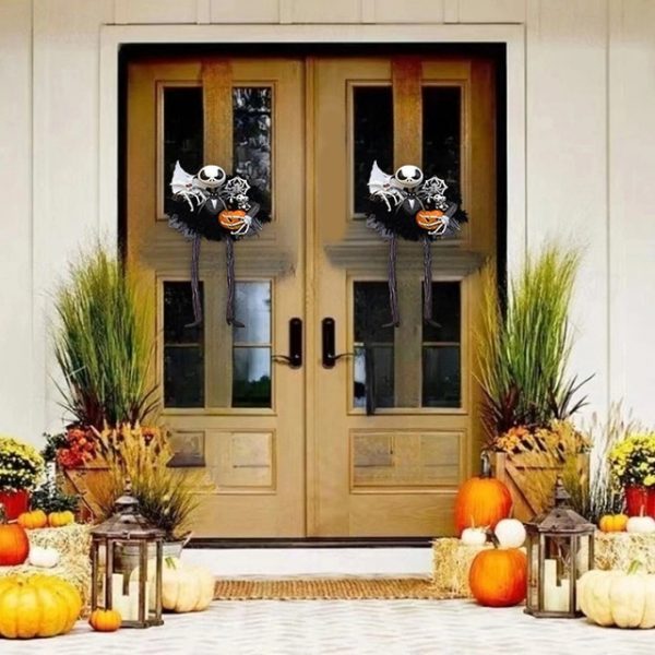 Halloween Horror Pumpkin Wreath Jack Wreath Skellington Door Hanging Holiday Party Horror Skull Decoration Props Halloween Skeleton Decoration 2025 -