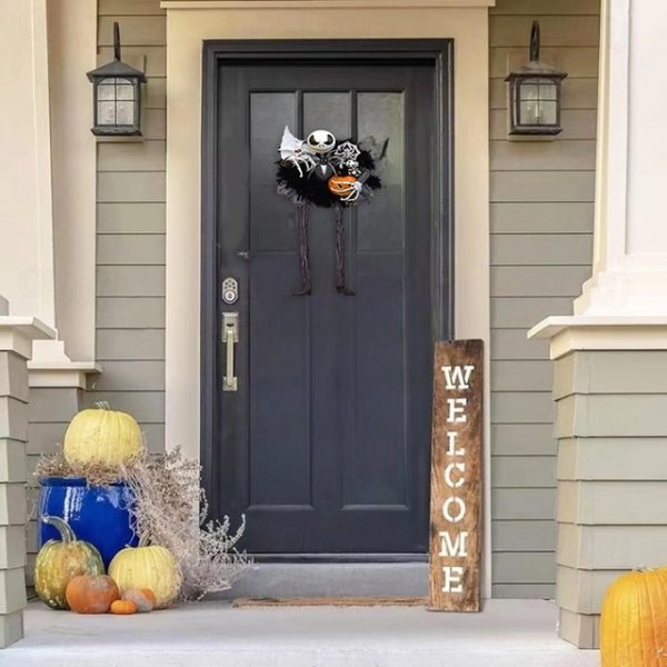 Halloween Horror Pumpkin Wreath Jack Wreath Skellington Door Hanging Holiday Party Horror Skull Decoration Props Halloween Skeleton Decoration 2025 -