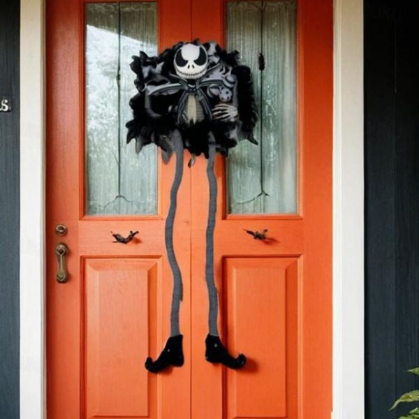 Halloween Horror Pumpkin Wreath Jack Wreath Skellington Door Hanging Holiday Party Horror Skull Decoration Props Halloween Skeleton Decoration 2025 -