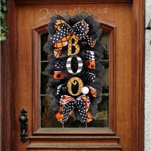 Halloween Swag Wreath for Front Door BOO Pumpkin Hanging Decoration, Scary Halloween Door Sign Garland for Porch Yard Wall Indoor Outdoor Decor 2025 -