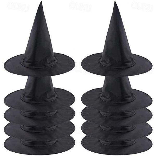 Halloween Witch Hat Black Pointed Wizard Hat for Adults, Oxford Fabric Halloween Costume Accessory, Horror Party Decor for Cosplay, 1 Pack 2025 - US $