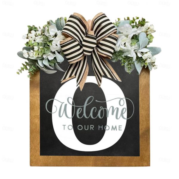 Initial Last Name Year Round Front Door Wreath Welcome Sign Garland Personalized Creative 26 Letter Farmhouse Wreath for Front Door Spring All Seasons