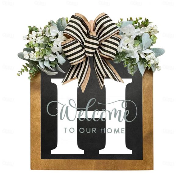 Initial Last Name Year Round Front Door Wreath Welcome Sign Garland Personalized Creative 26 Letter Farmhouse Wreath for Front Door Spring All Seasons
