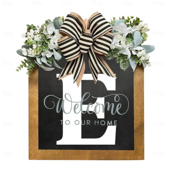 Initial Last Name Year Round Front Door Wreath Welcome Sign Garland Personalized Creative 26 Letter Farmhouse Wreath for Front Door Spring All Seasons