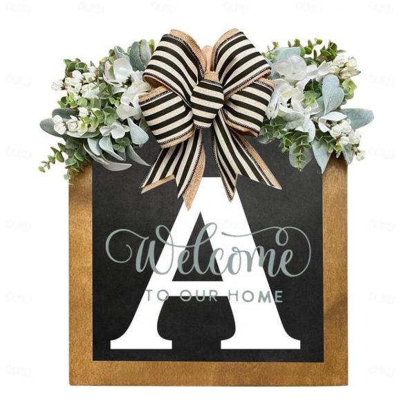 Initial Last Name Year Round Front Door Wreath Welcome Sign Garland Personalized Creative 26 Letter Farmhouse Wreath for Front Door Spring All Seasons