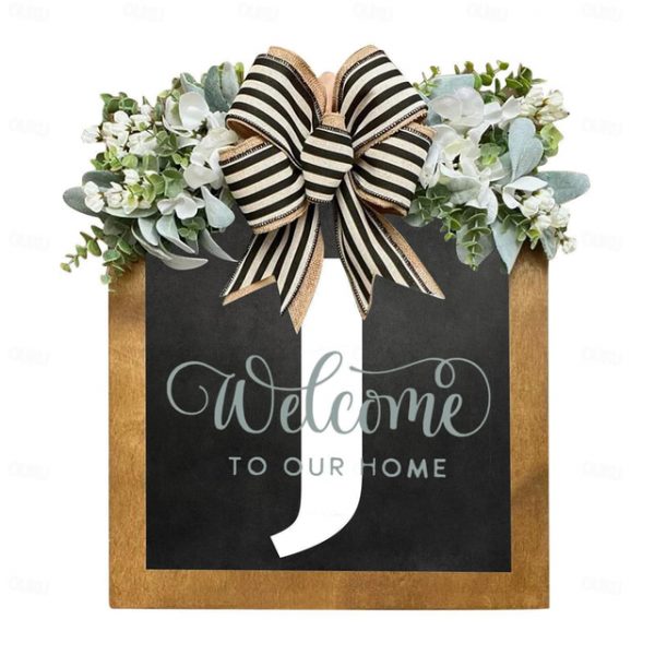 Initial Last Name Year Round Front Door Wreath Welcome Sign Garland Personalized Creative 26 Letter Farmhouse Wreath for Front Door Spring All Seasons