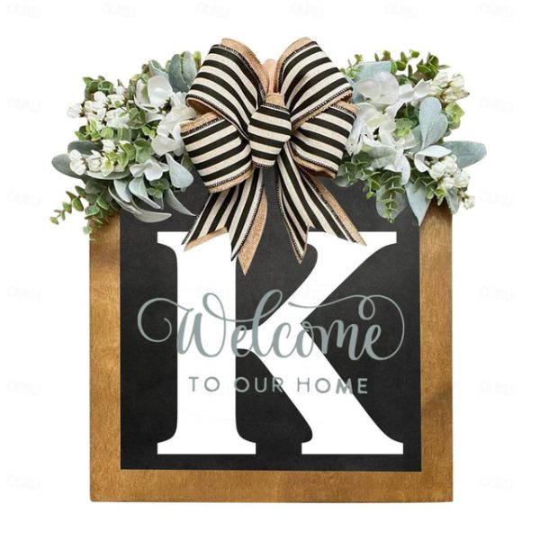 Initial Last Name Year Round Front Door Wreath Welcome Sign Garland Personalized Creative 26 Letter Farmhouse Wreath for Front Door Spring All Seasons
