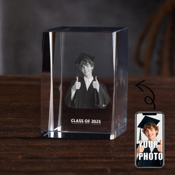 Personalized Graduation Gift Custom 3D Engraved Crystal Photo Class of 2025 Graduate Inspirational Gifts Rectangle Shaped Holographic Laser Photo Deco