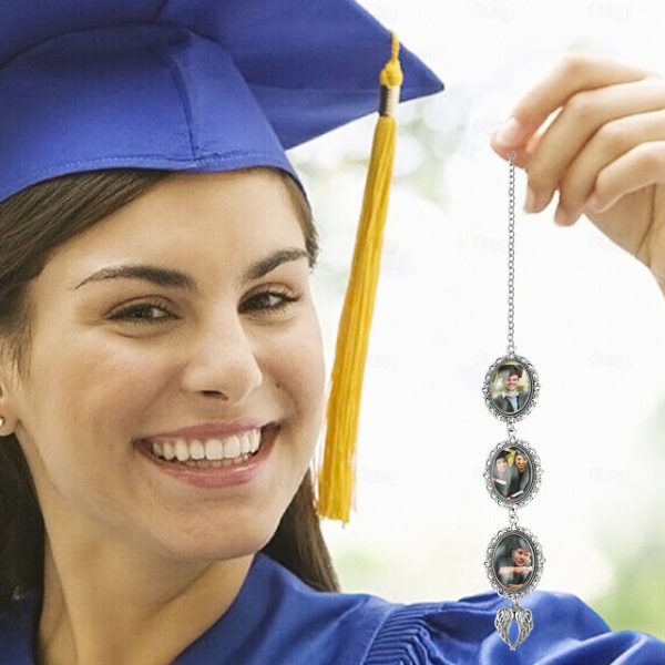 Personalized Graduation Tassel Photo Charm, Custom Memorial Best Graduation Gift,Charm with Angel Wings Unique Keepsake for Friends or Yourself, Perfe