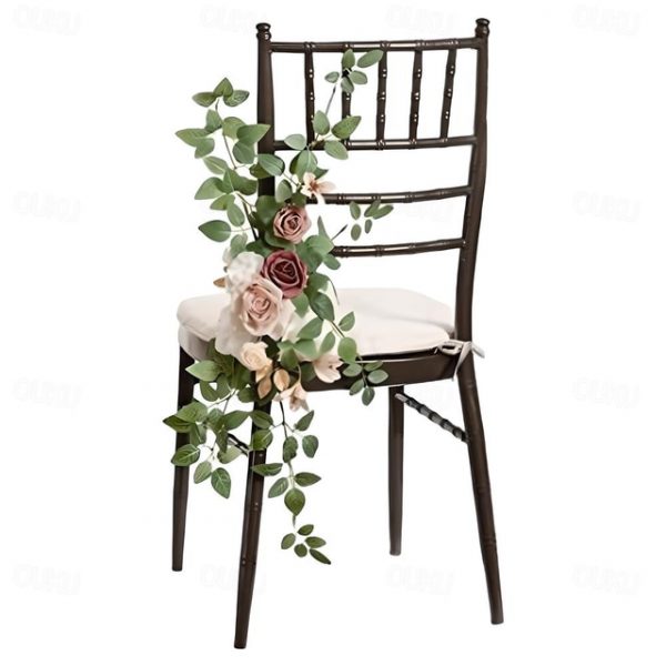 Wedding Aisle Decorations for Ceremony, Church Chair Flowers with Artificial Roses, Eucalyptus, and Ribbons, Party Decor for Outdoor Wedding and Event
