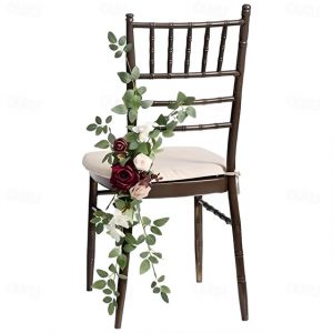 Wedding Aisle Decorations for Ceremony, Church Chair Flowers with Artificial Roses, Eucalyptus, and Ribbons, Party Decor for Outdoor Wedding and Event