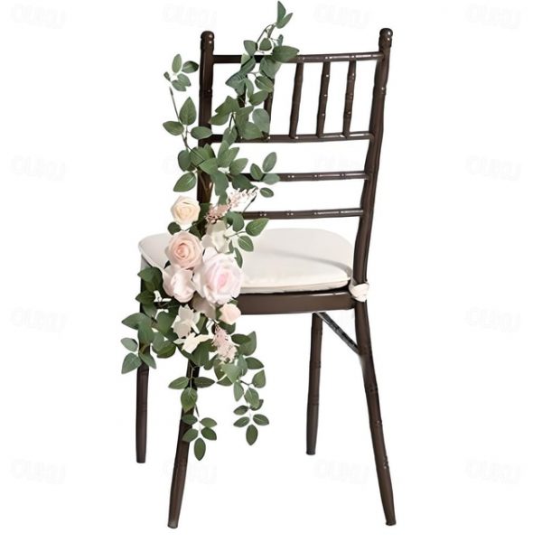 Wedding Aisle Decorations for Ceremony, Church Chair Flowers with Artificial Roses, Eucalyptus, and Ribbons, Party Decor for Outdoor Wedding and Event
