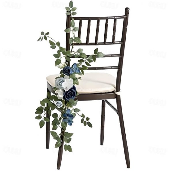 Wedding Aisle Decorations for Ceremony, Church Chair Flowers with Artificial Roses, Eucalyptus, and Ribbons, Party Decor for Outdoor Wedding and Event